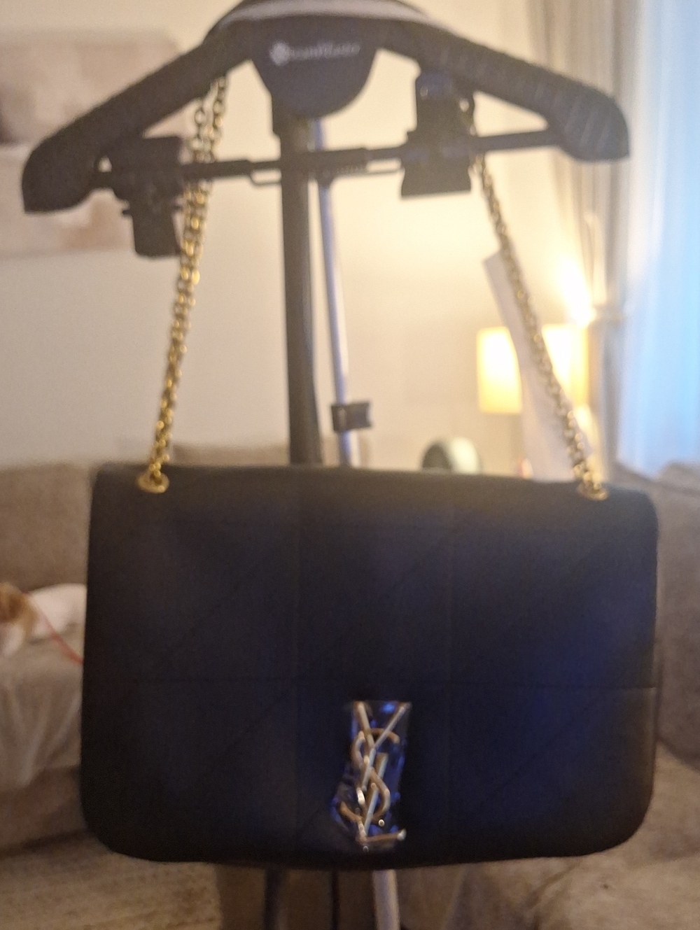 Source Unknown Black Quilted Shoulder Bag with Gold Hardware